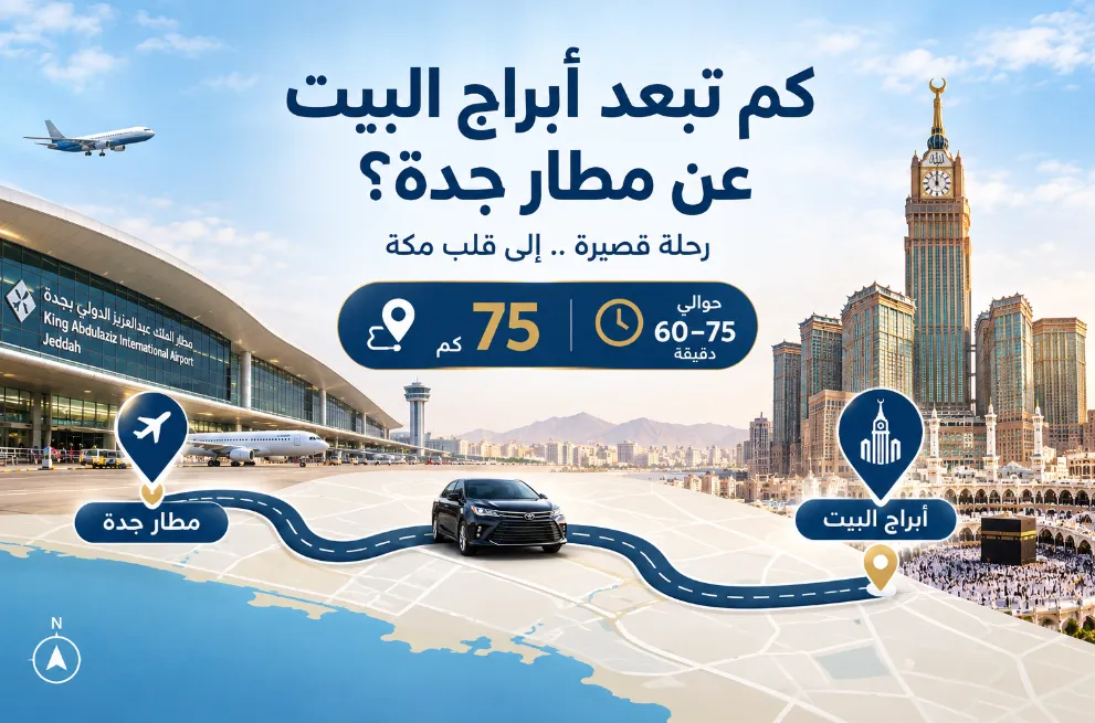 كم تبعد أبراج البيت عن مطار جدة؟